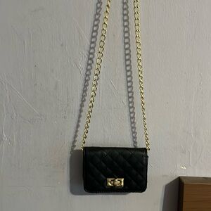Black mini purse gold tone chain